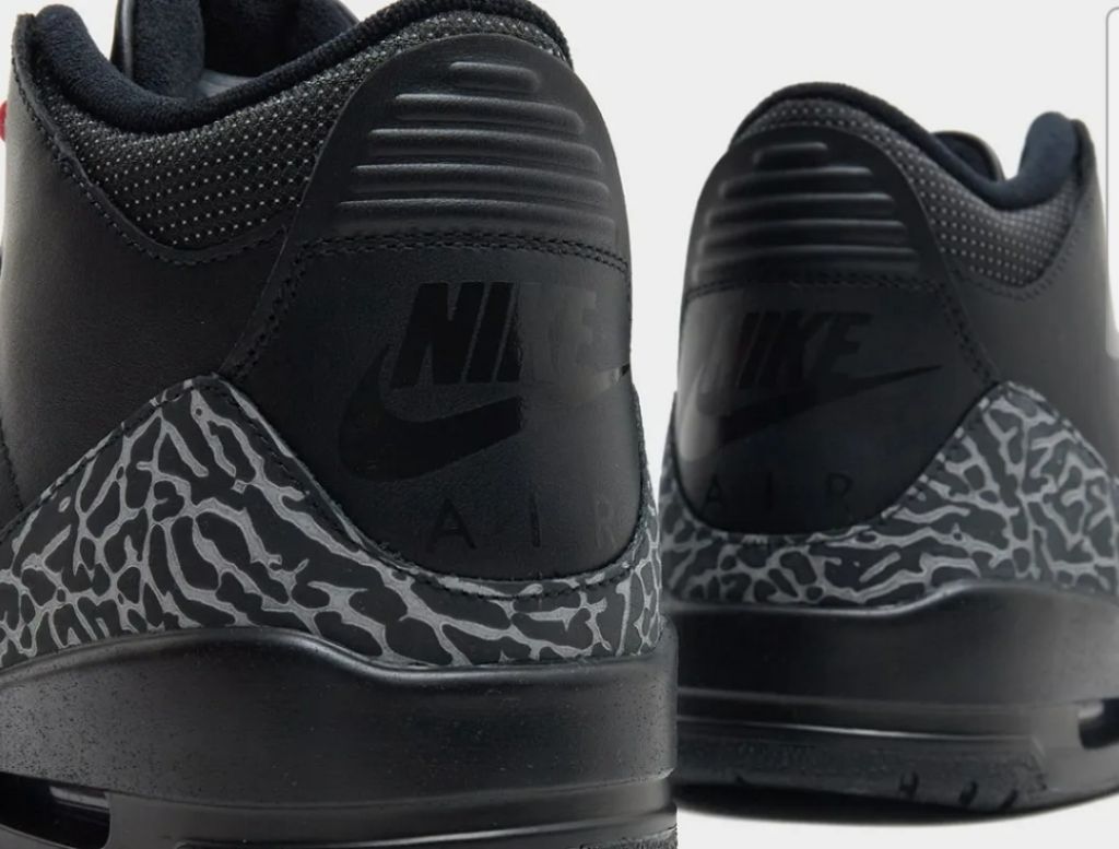 Close-up of Air Jordan 3 Utility heel showing tonal elephant print and Nike Air branding